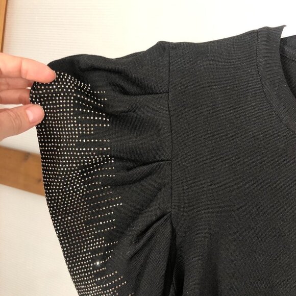 Zara Big Shoulder Sparkle Rhinestone 3/4 Sleeve Knit Top Sz‎ S - Picture 3 of 9